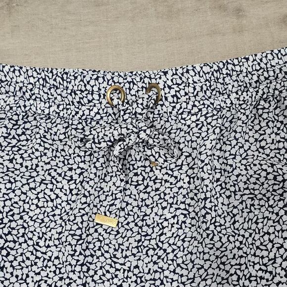 Michael Kors Womens Drawstring Shorts Navy Trim Leaf Print Summer Beach Comfy M - Picture 3 of 12
